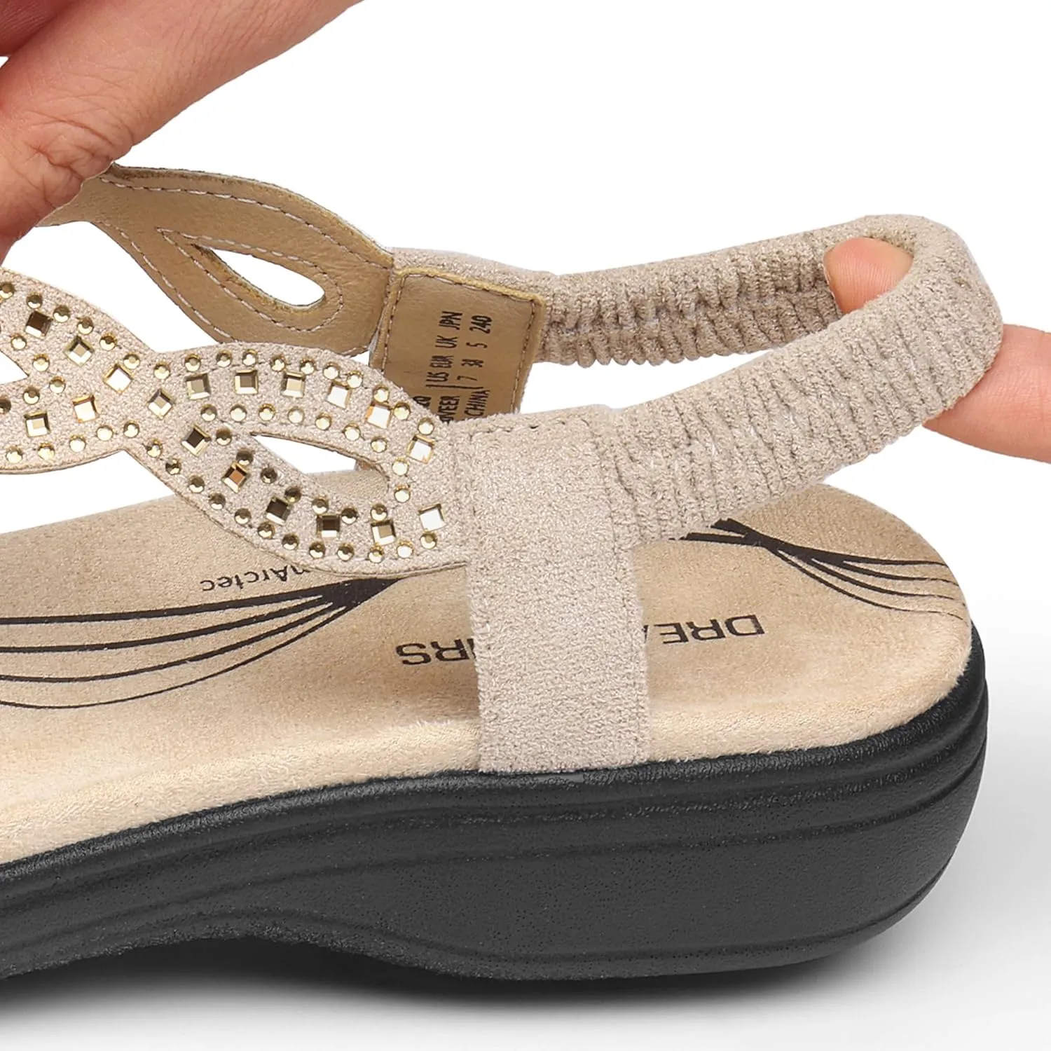 DREAM PAIRS Women's Comfort Dressy Rhinestone Summer Beach Sandals Slip-on Flat Walking Orthopedic Sandals with Elastica Back Strap