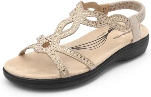 DREAM PAIRS Women's Comfort Dressy Rhinestone Summer Beach Sandals Slip-on Flat Walking Orthopedic Sandals with Elastica Back Strap