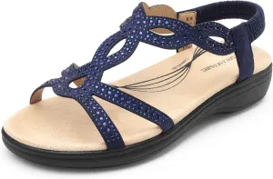 DREAM PAIRS Women's Comfort Dressy Rhinestone Summer Beach Sandals Slip-on Flat Walking Orthopedic Sandals with Elastica Back Strap