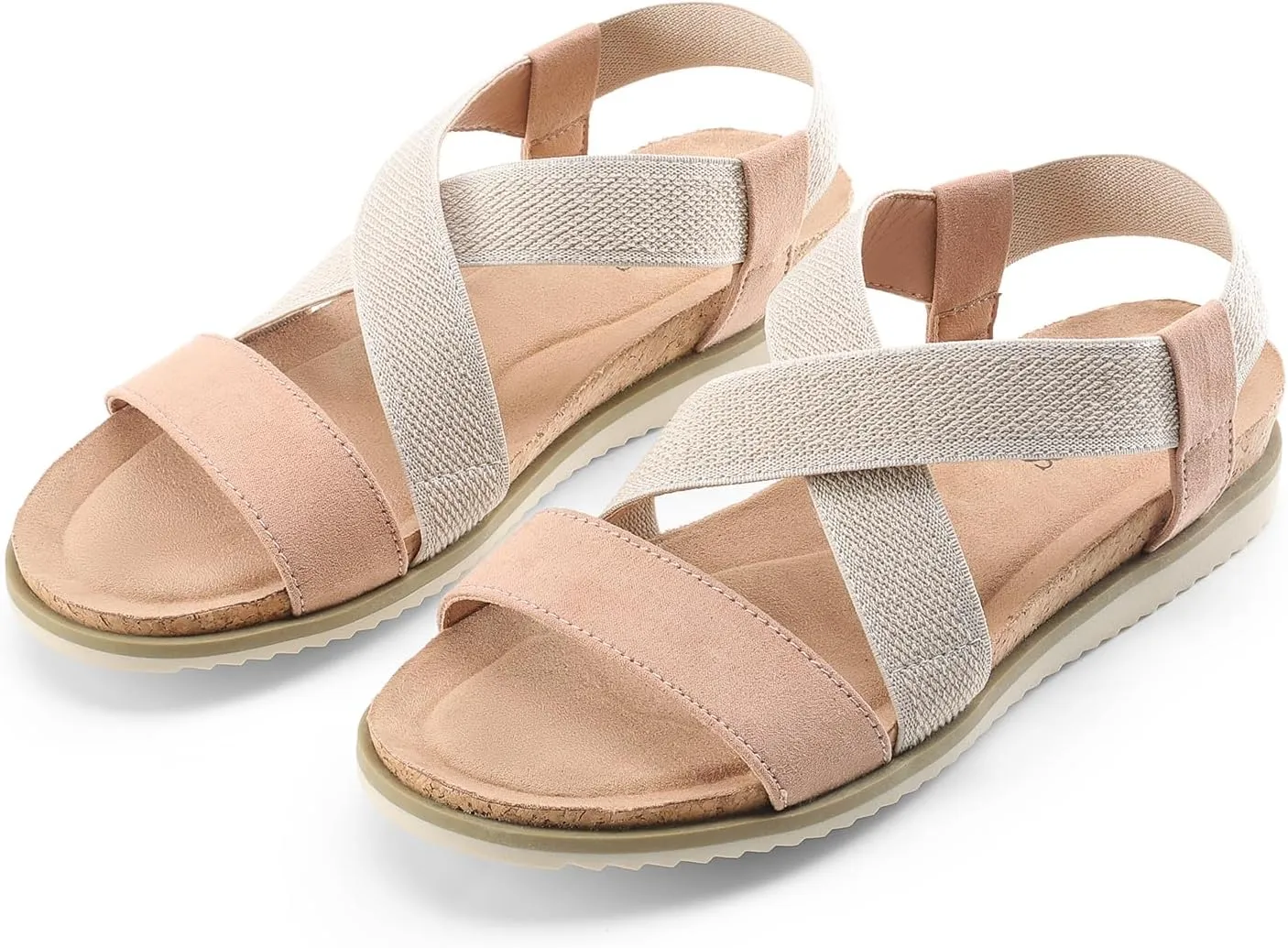 DREAM PAIRS Women's Comfortable Low Wedge Sandals, Open Toe Slip On Strappy Flat Sandals Light-weight Summer Shoes