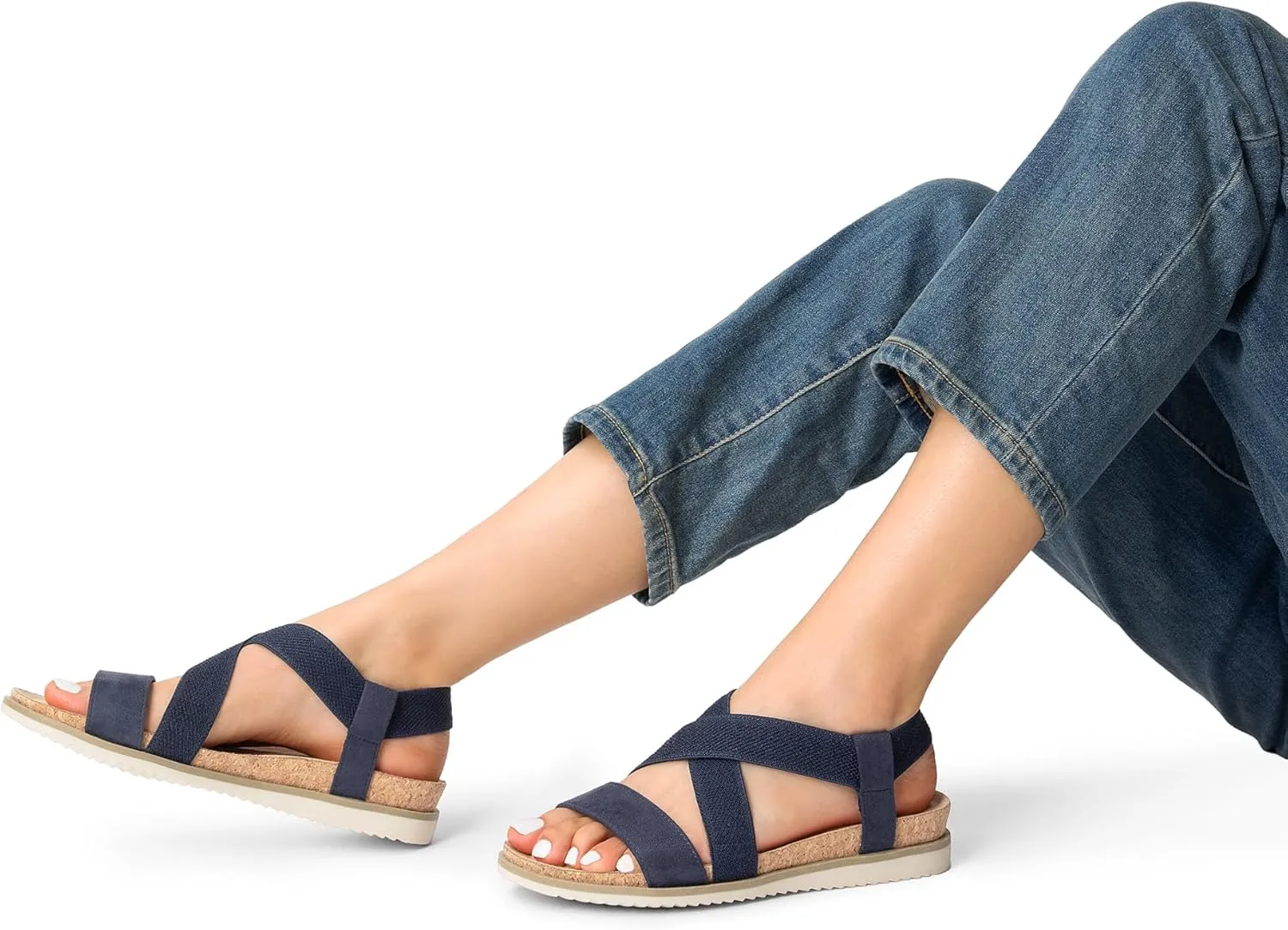DREAM PAIRS Women's Comfortable Low Wedge Sandals, Open Toe Slip On Strappy Flat Sandals Light-weight Summer Shoes