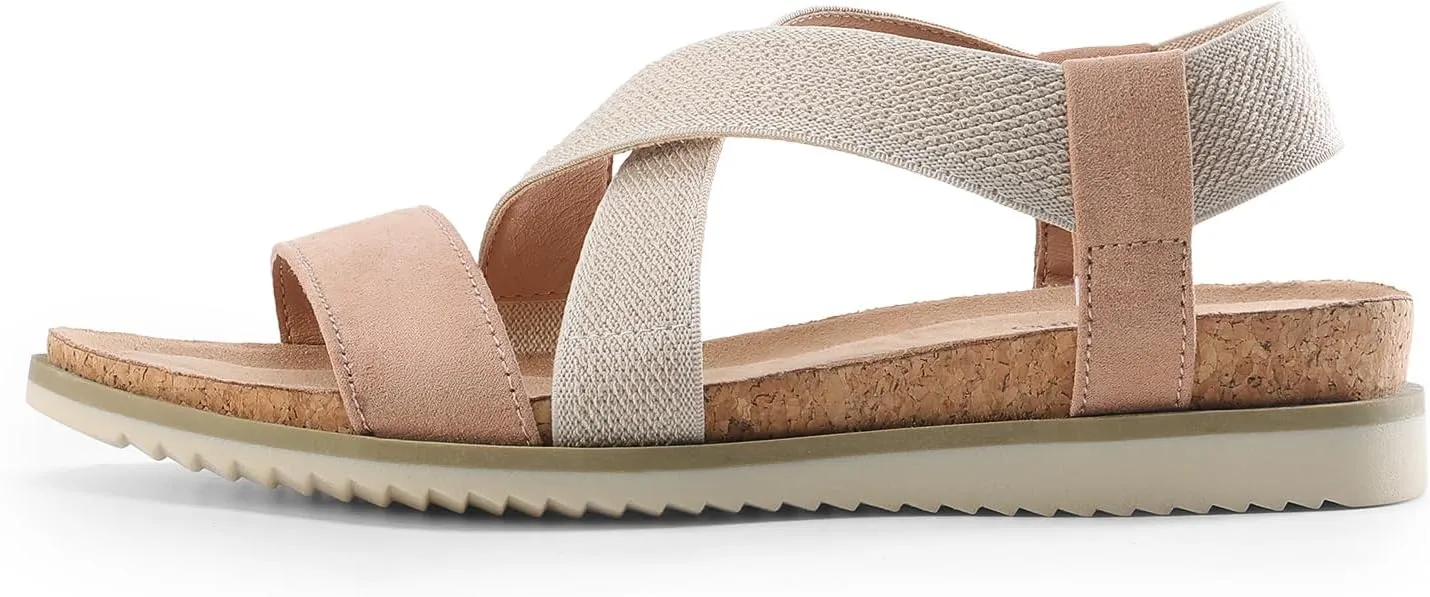 DREAM PAIRS Women's Comfortable Low Wedge Sandals, Open Toe Slip On Strappy Flat Sandals Light-weight Summer Shoes