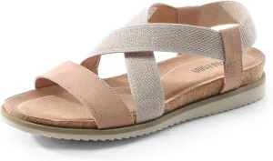 DREAM PAIRS Women's Comfortable Low Wedge Sandals, Open Toe Slip On Strappy Flat Sandals Light-weight Summer Shoes