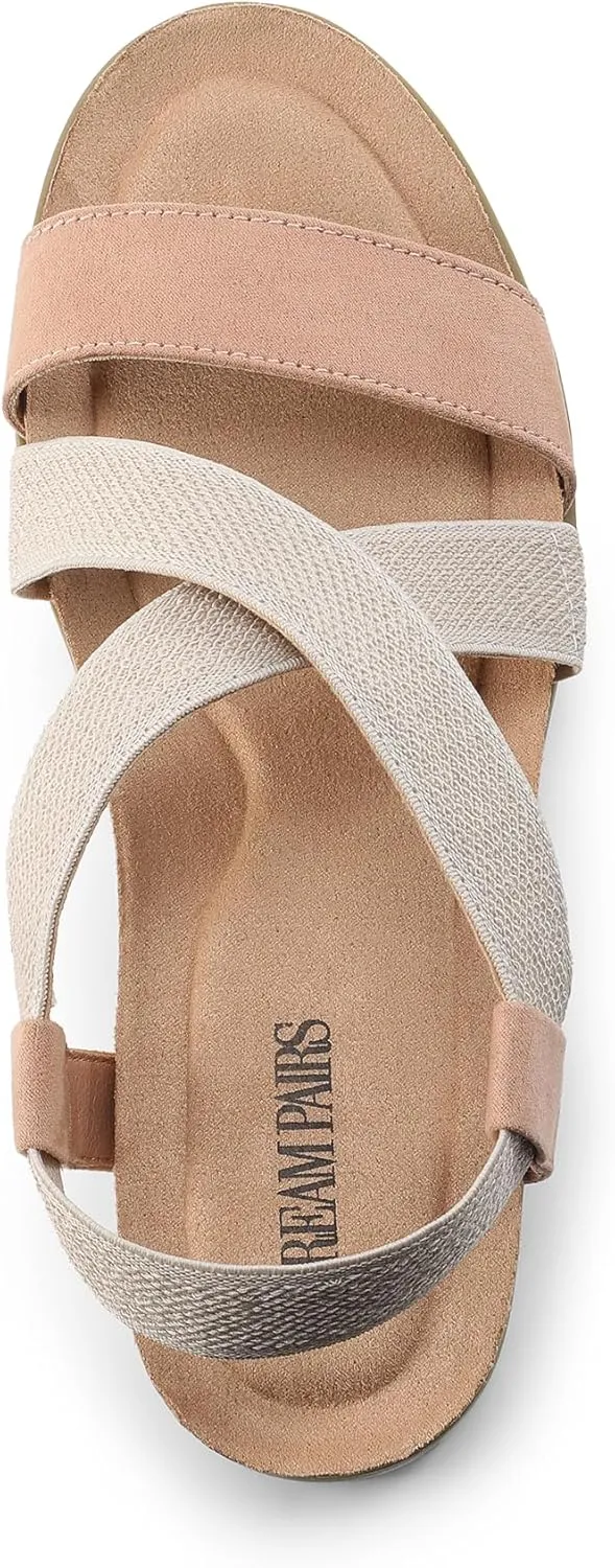 DREAM PAIRS Women's Comfortable Low Wedge Sandals, Open Toe Slip On Strappy Flat Sandals Light-weight Summer Shoes