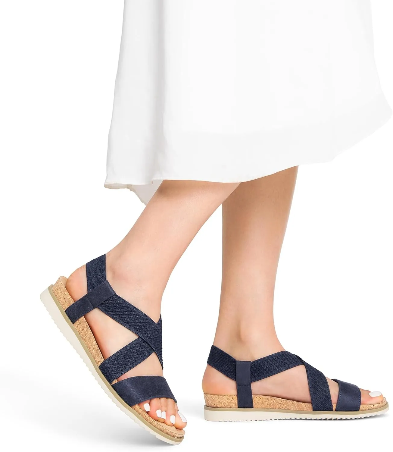 DREAM PAIRS Women's Comfortable Low Wedge Sandals, Open Toe Slip On Strappy Flat Sandals Light-weight Summer Shoes