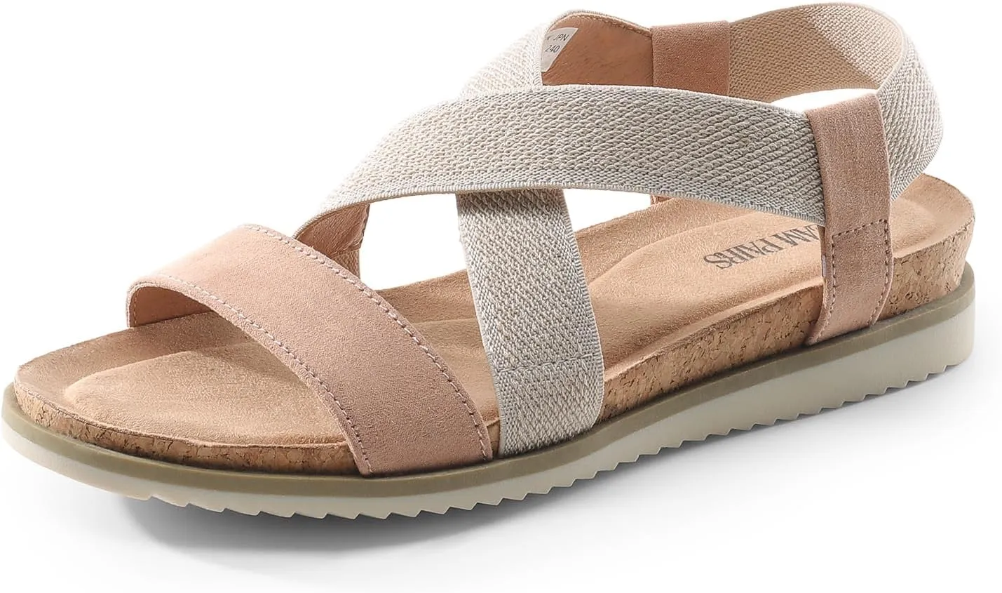 DREAM PAIRS Women's Comfortable Low Wedge Sandals, Open Toe Slip On Strappy Flat Sandals Light-weight Summer Shoes