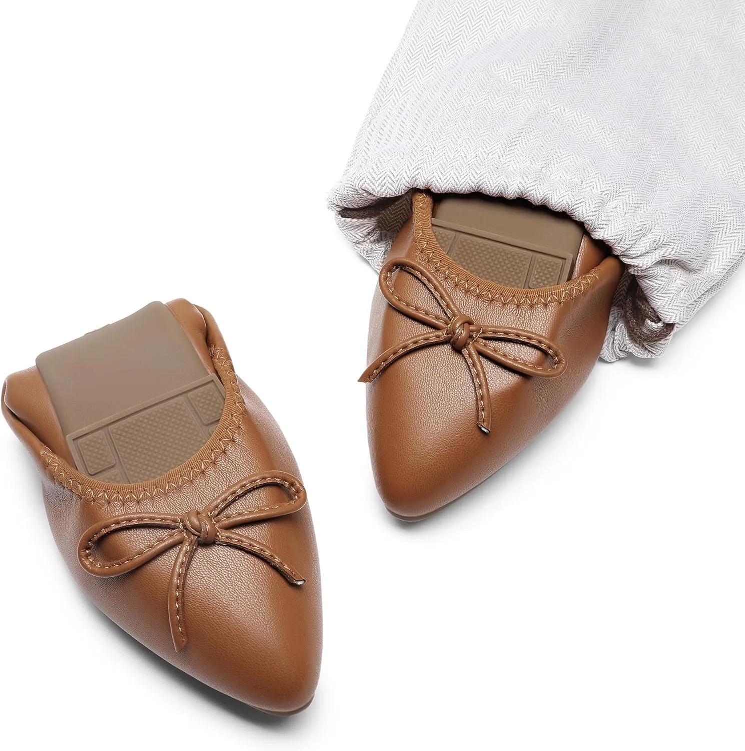 DREAM PAIRS Women's Foldable Flats Shoes Pointed Toe Ballet Flats Bowknot Comfort Slip on Dress Shoes