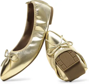 DREAM PAIRS Women's Foldable Flats Shoes Pointed Toe Ballet Flats Bowknot Comfort Slip on Dress Shoes