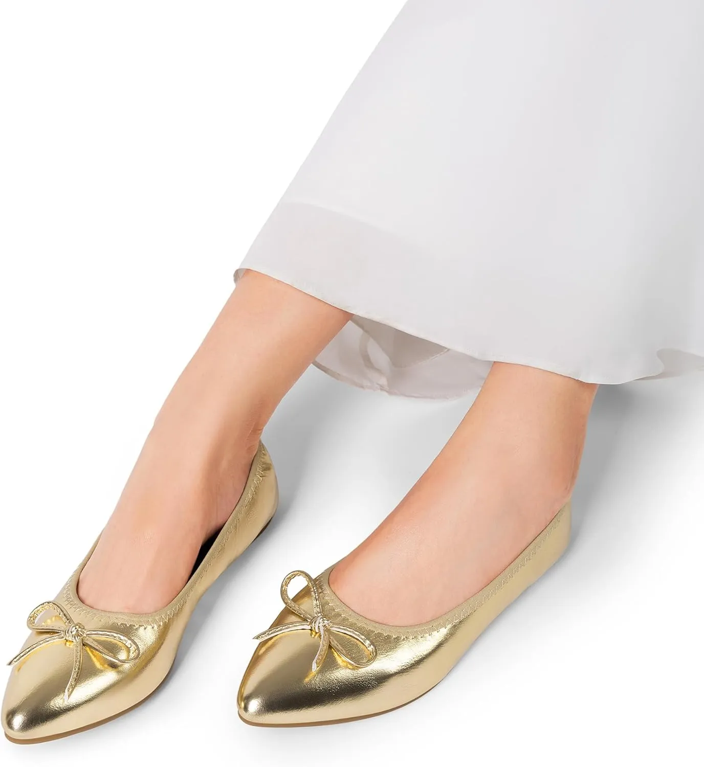 DREAM PAIRS Women's Foldable Flats Shoes Pointed Toe Ballet Flats Bowknot Comfort Slip on Dress Shoes