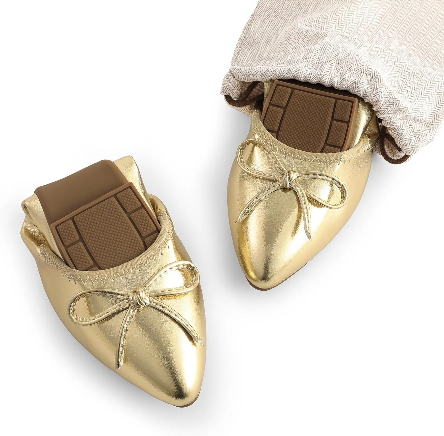 DREAM PAIRS Women's Foldable Flats Shoes Pointed Toe Ballet Flats Bowknot Comfort Slip on Dress Shoes