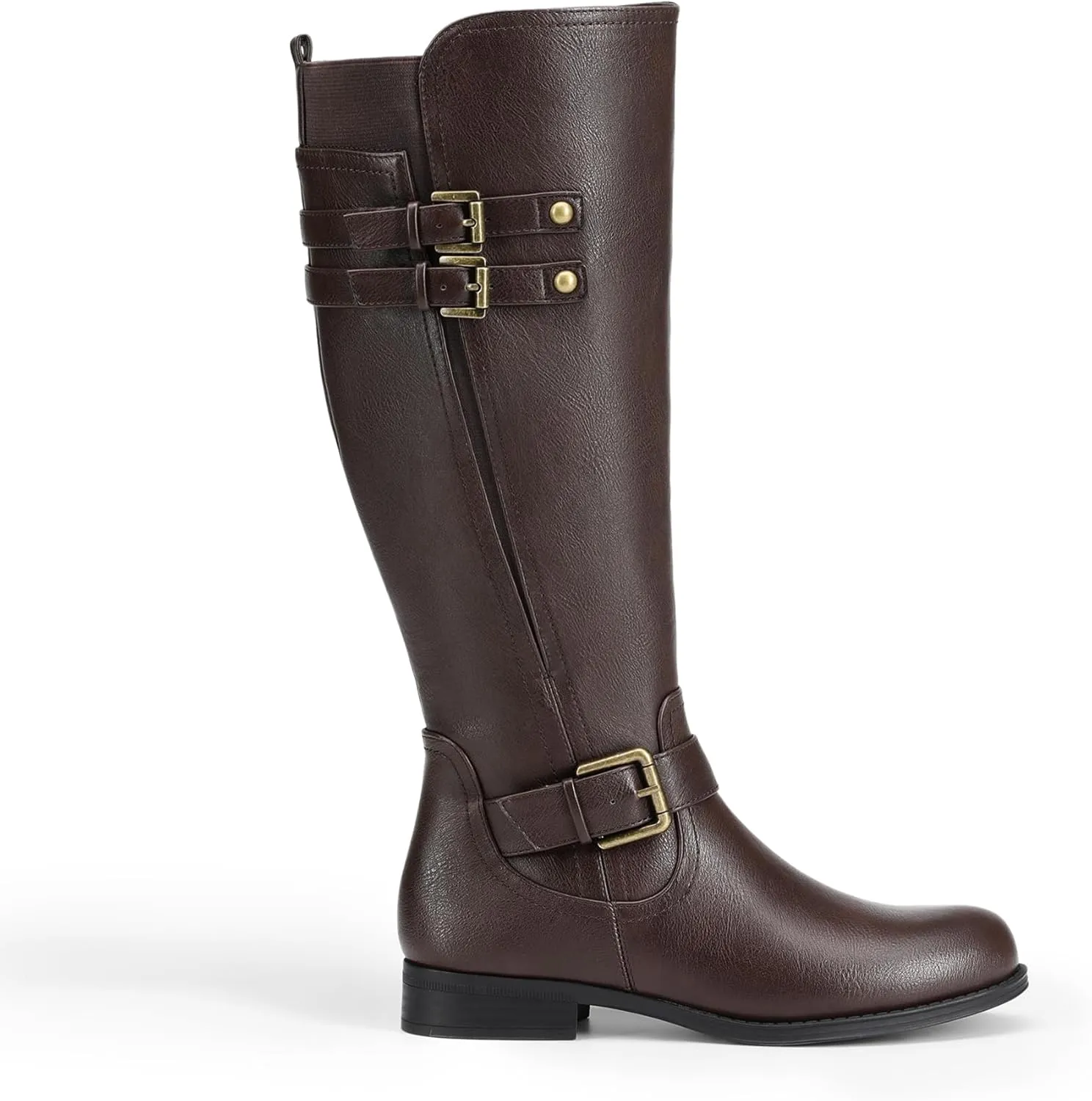 DREAM PAIRS Women's Knee High Riding Pirate Boots, Comfortable Low Chunky Heel Flat Motorcycle Buckle Boots for Women