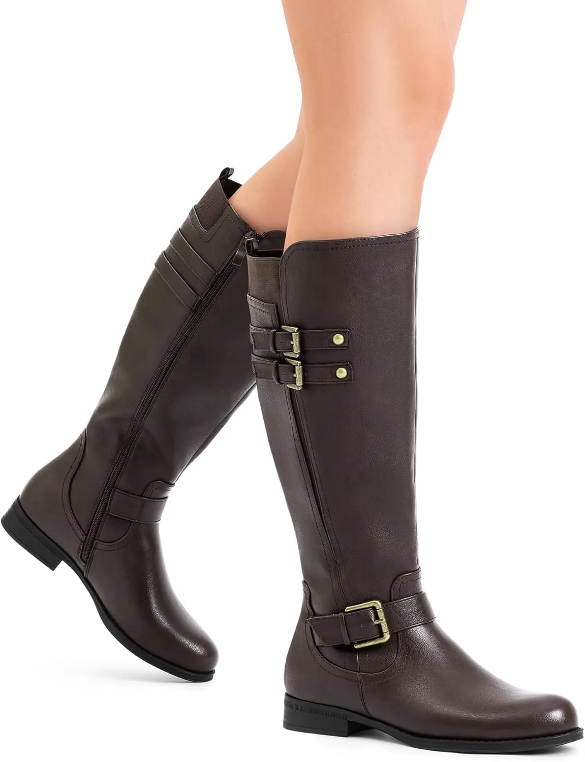 DREAM PAIRS Women's Knee High Riding Pirate Boots, Comfortable Low Chunky Heel Flat Motorcycle Buckle Boots for Women