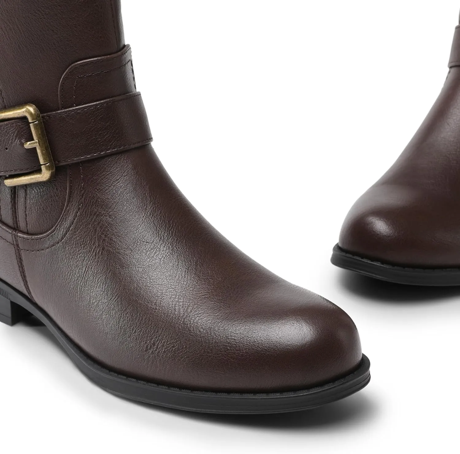 DREAM PAIRS Women's Knee High Riding Pirate Boots, Comfortable Low Chunky Heel Flat Motorcycle Buckle Boots for Women
