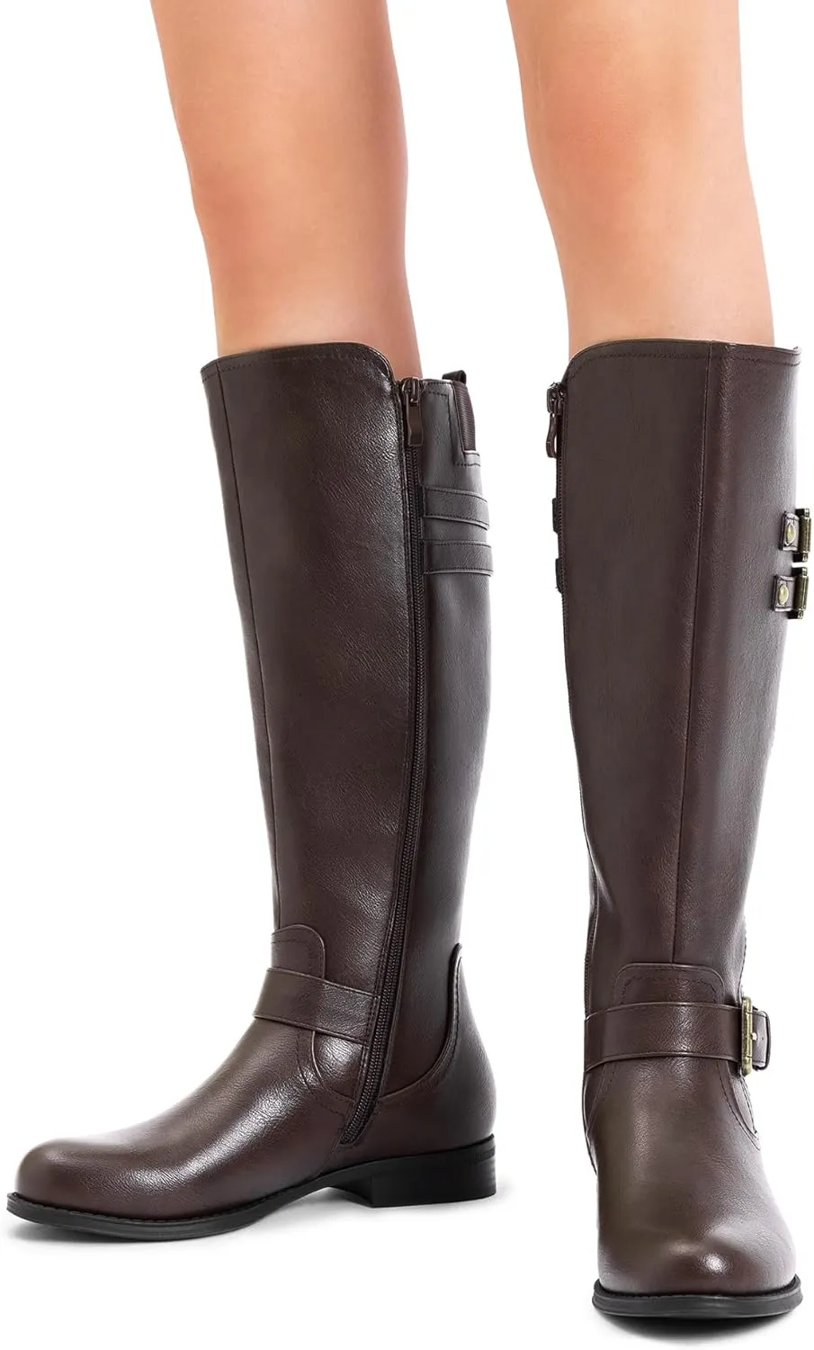 DREAM PAIRS Women's Knee High Riding Pirate Boots, Comfortable Low Chunky Heel Flat Motorcycle Buckle Boots for Women