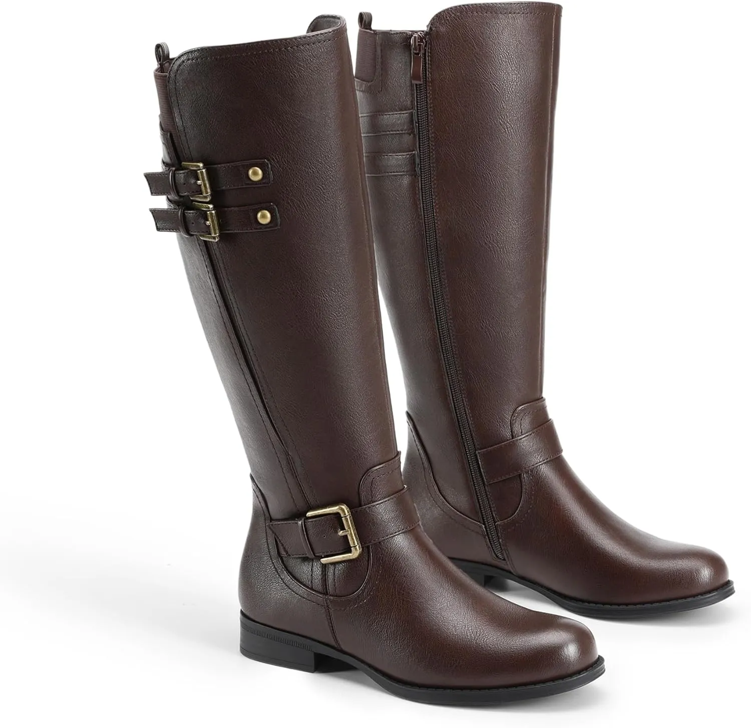 DREAM PAIRS Women's Knee High Riding Pirate Boots, Comfortable Low Chunky Heel Flat Motorcycle Buckle Boots for Women