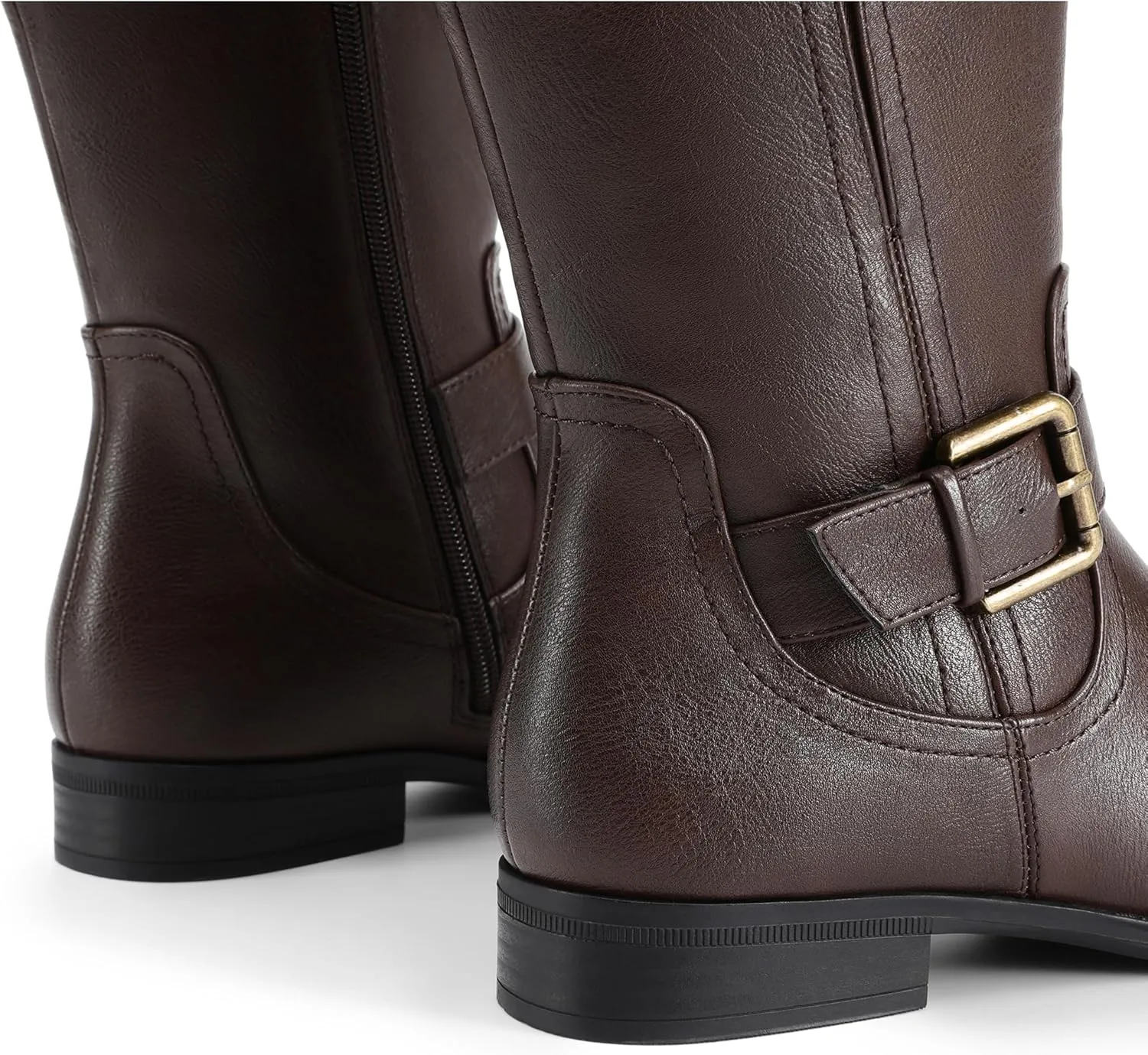 DREAM PAIRS Women's Knee High Riding Pirate Boots, Comfortable Low Chunky Heel Flat Motorcycle Buckle Boots for Women