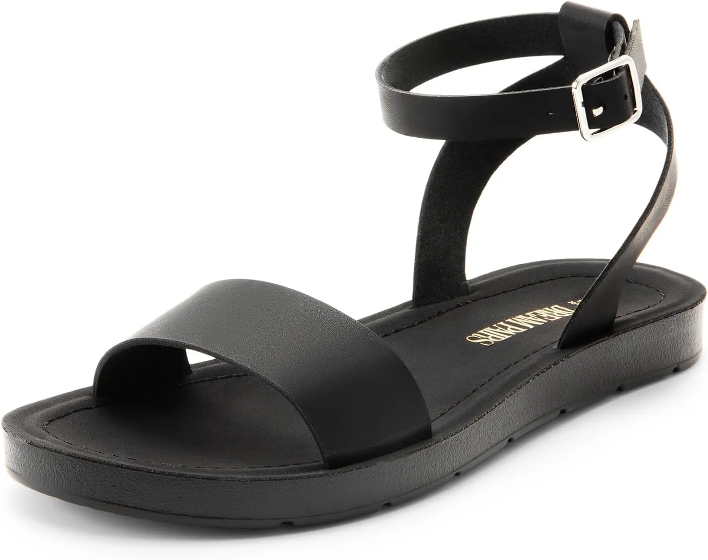 DREAM PAIRS Women’s One Band Ankle Strap Buckle Flat Sandals