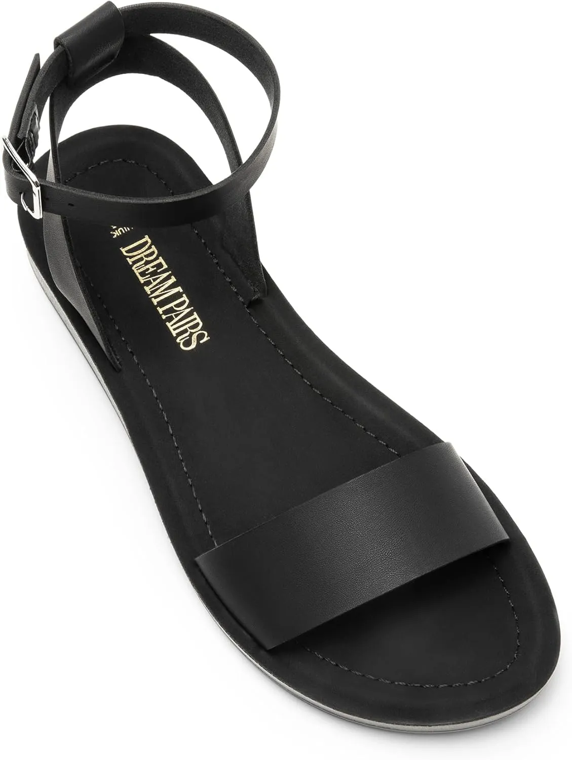 DREAM PAIRS Women’s One Band Ankle Strap Buckle Flat Sandals