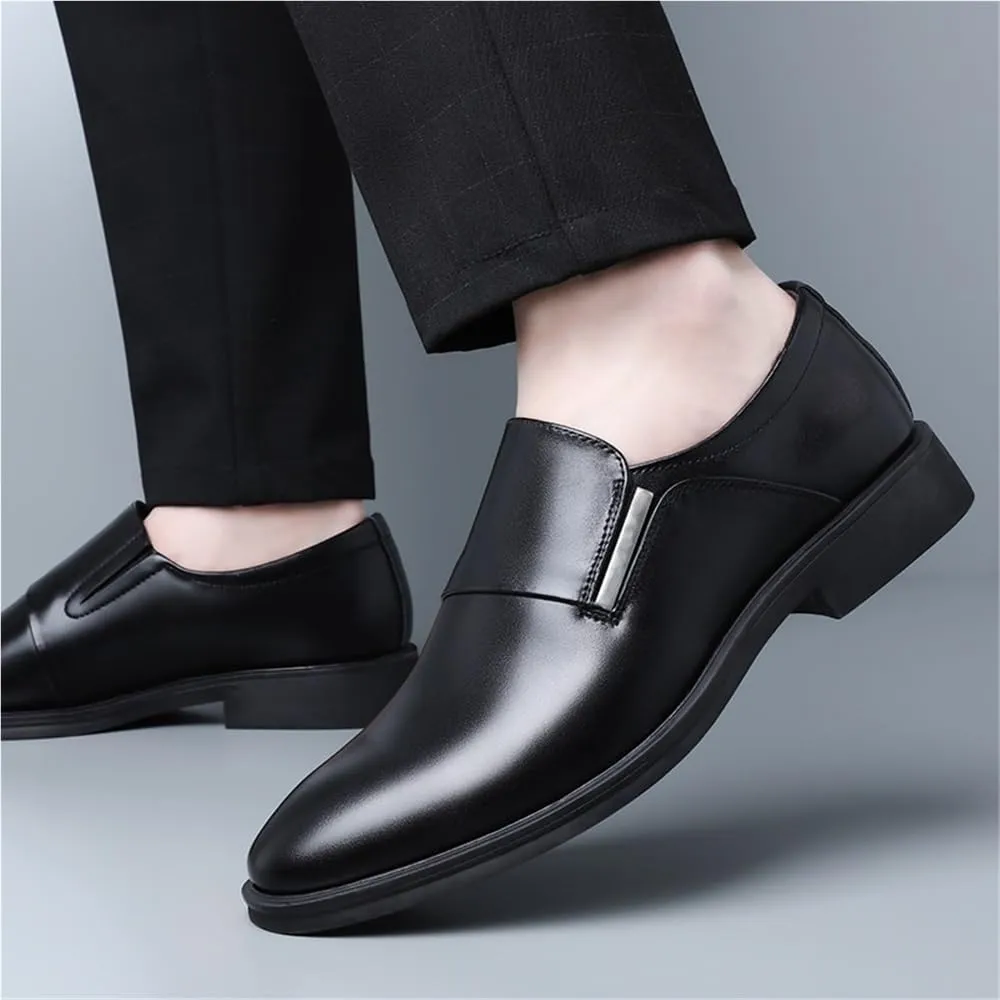 Dress Oxford Formal Shoes for Men Slip On Round Cap Toe Patent Leather PU Leather Non Slip Resistant Anti-Slip Rubber Sole Casual
