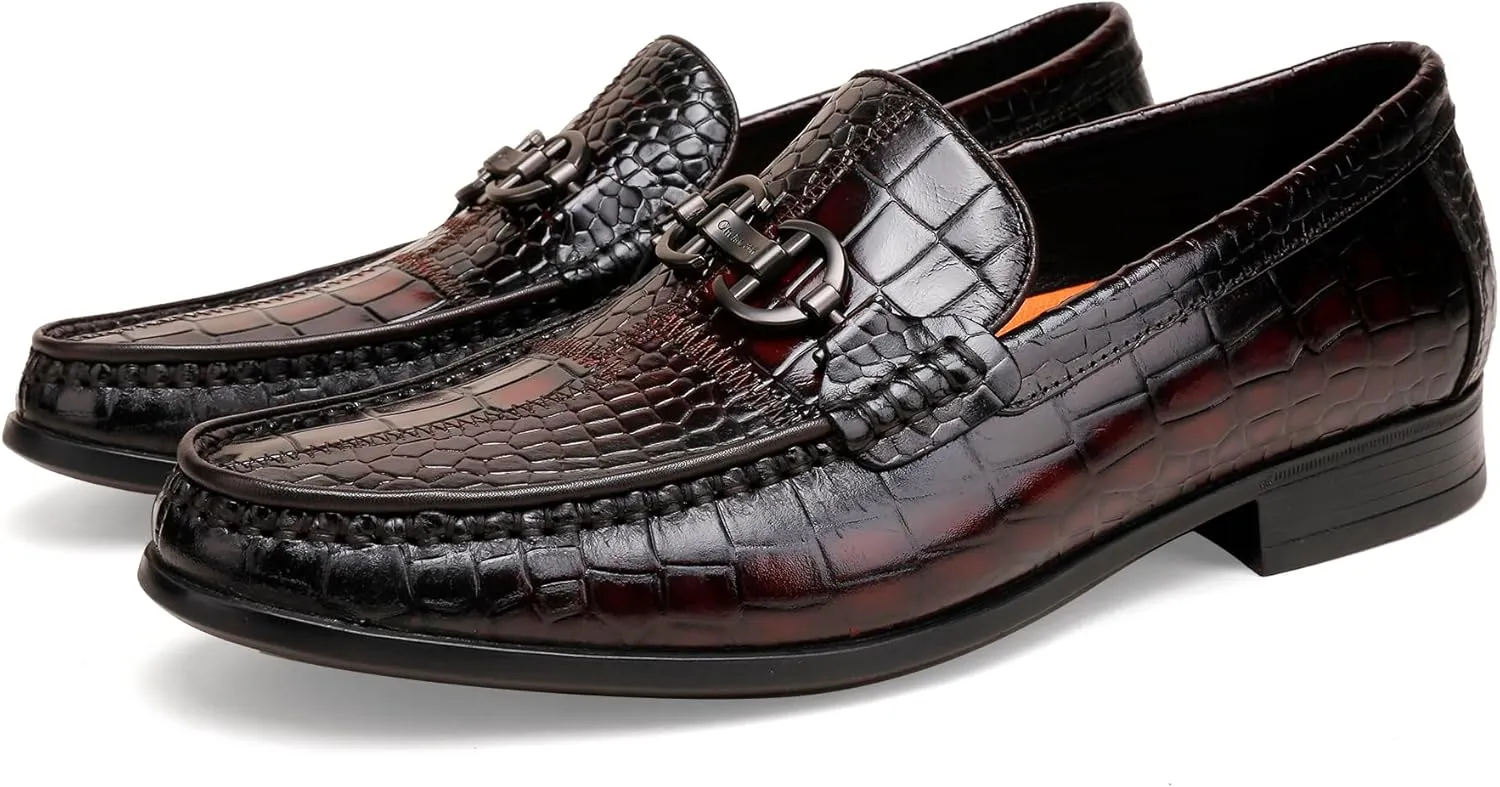 Dress Shoes for Men, Leather Alligator Pattern Slip-On Loafers Causel Shoes for Men