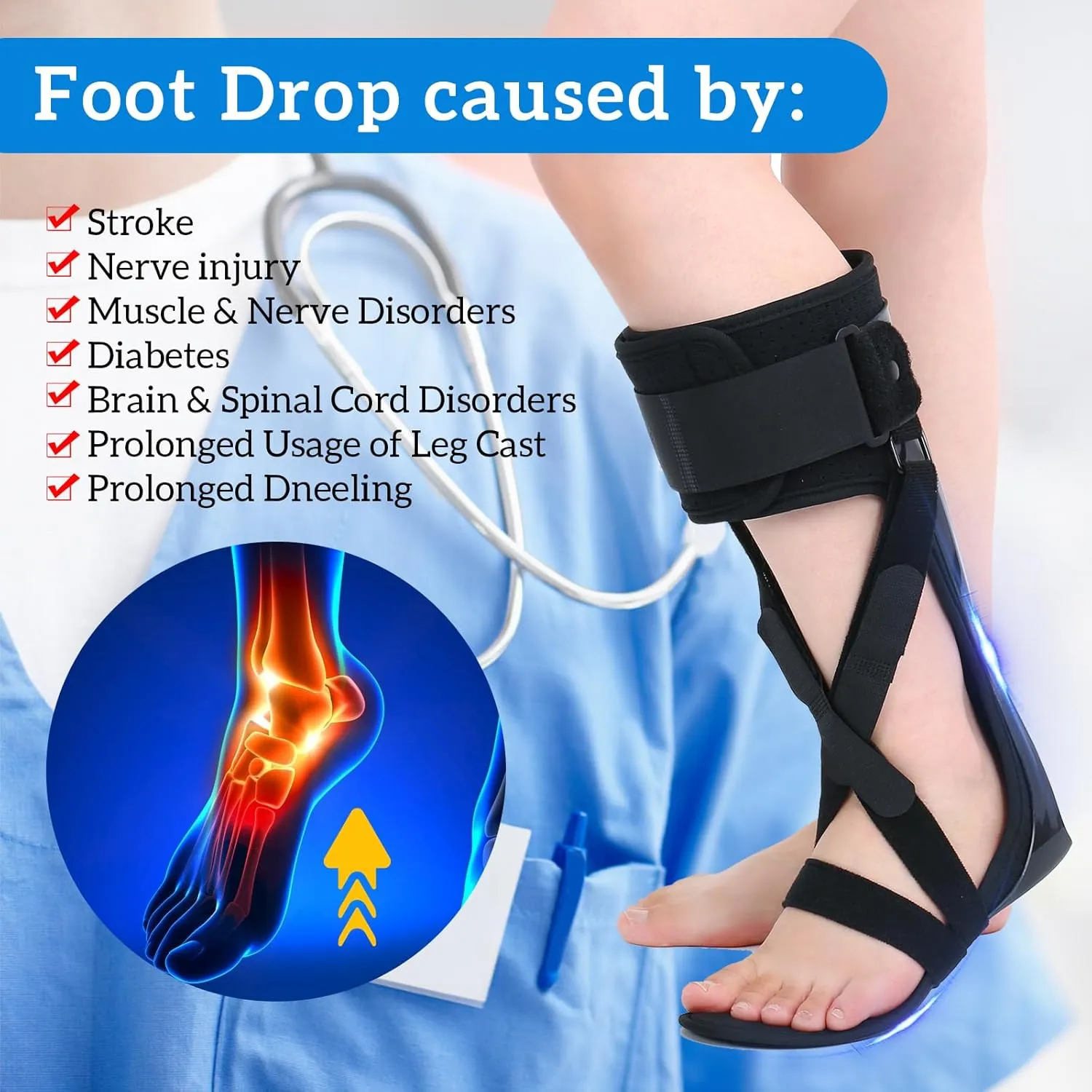 Drop Foot Stabilizer for Men & Women - AFO Foot Drop Brace - Drop Foot Braces for Walking - AFO Brace Walking with Shoe - Ankle Foot Orthosis for Stroke (Left, Large)