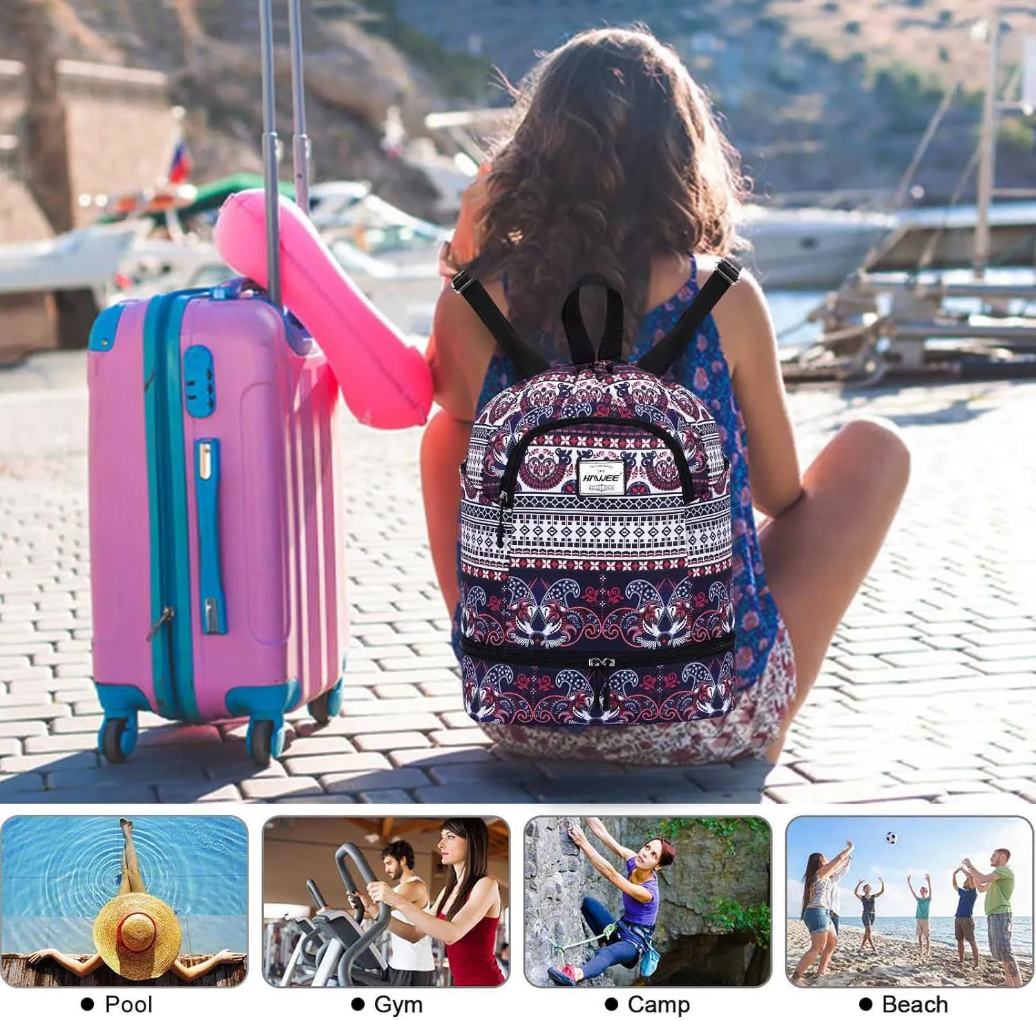 Dry Wet Drawstring Backpack with Shoe Compartment for Women Adjustable Gym Bag