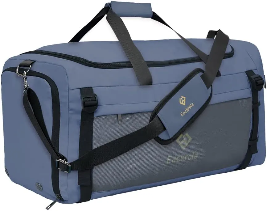 Eackrola Large Sports Gym Bag, Travel Duffel bag with Wet Pocket & Shoes Compartment for men women, 65L, Lightweight