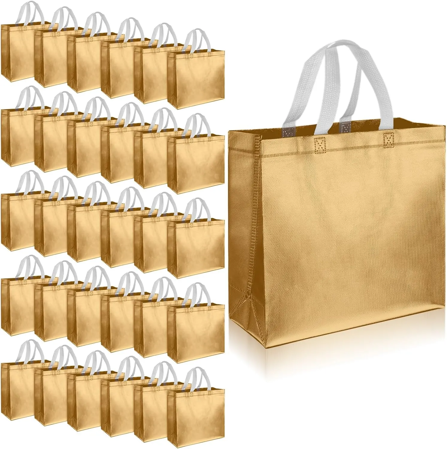 Eccliy 60 Pcs Reusable Gift Tote Bags Grocery Shopping Bag with Handles Thank You Gift Bags for Bridesmaid Wedding(Gold)