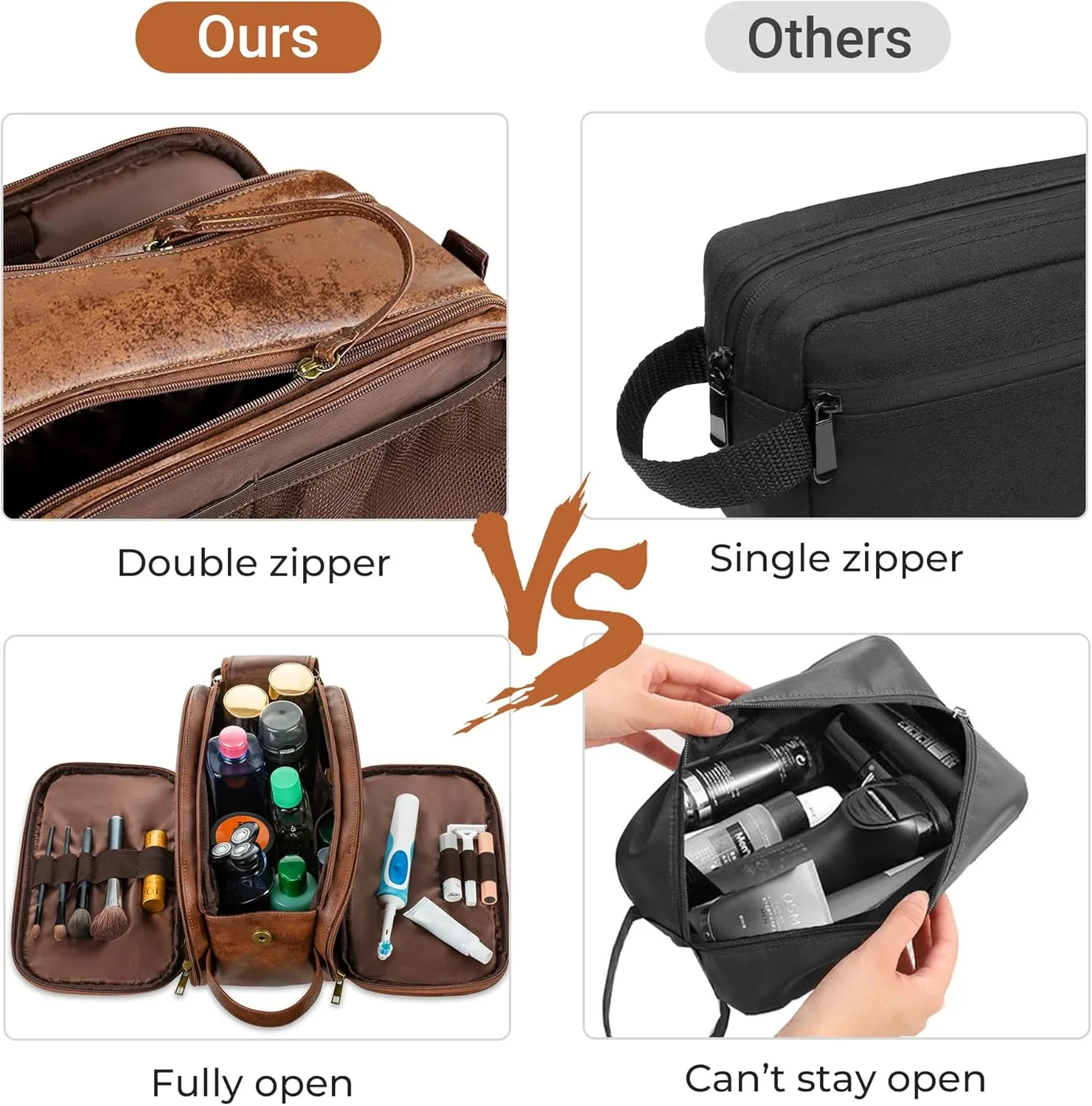 Elviros Toiletry Bag for Men, Large Travel Shaving Dopp Kit Water-resistant Bathroom Toiletries Organizer PU Leather Cosmetic Bags