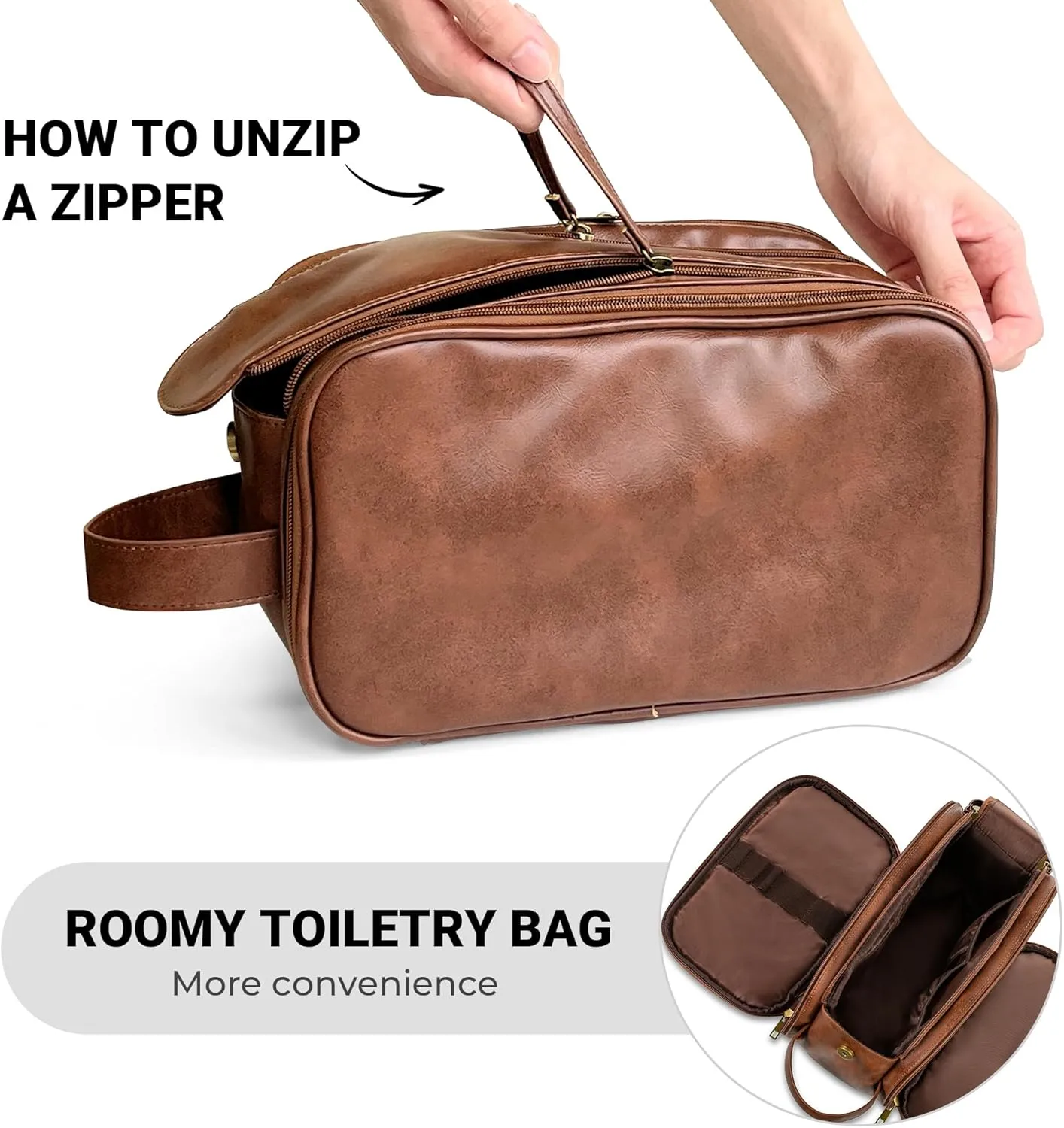 Elviros Toiletry Bag for Men, Large Travel Shaving Dopp Kit Water-resistant Bathroom Toiletries Organizer PU Leather Cosmetic Bags