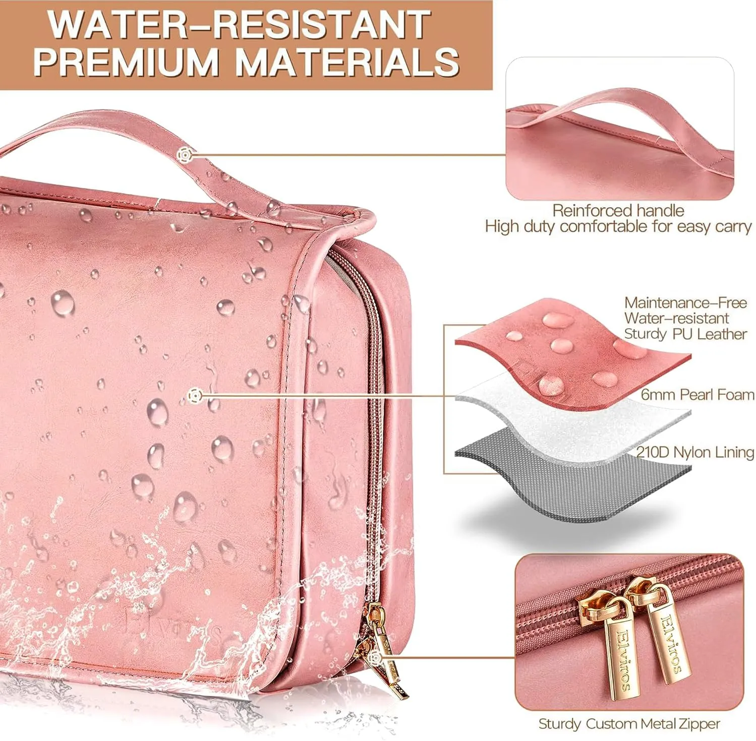 Elviros Travel Toiletry Bag for Men and Women with Hanging Hook, 3 in 1 Multifunctional Large Makeup Cosmetic Case for Toiletries Accessories, Water-resistant PU Leather Bathroom Dopp Kit Shaving Bag