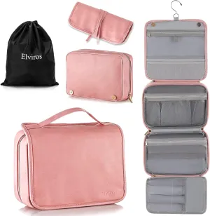 Elviros Travel Toiletry Bag for Men and Women with Hanging Hook, 3 in 1 Multifunctional Large Makeup Cosmetic Case for Toiletries Accessories, Water-resistant PU Leather Bathroom Dopp Kit Shaving Bag