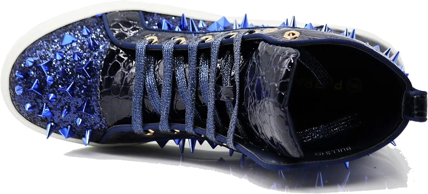 Enzo Romeo Men's High Top Crystal Shimmer Rhinestone Blink Flat Spike Fashion Sneakers Shoes BUL2