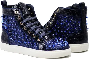 Enzo Romeo Men's High Top Crystal Shimmer Rhinestone Blink Flat Spike Fashion Sneakers Shoes BUL2