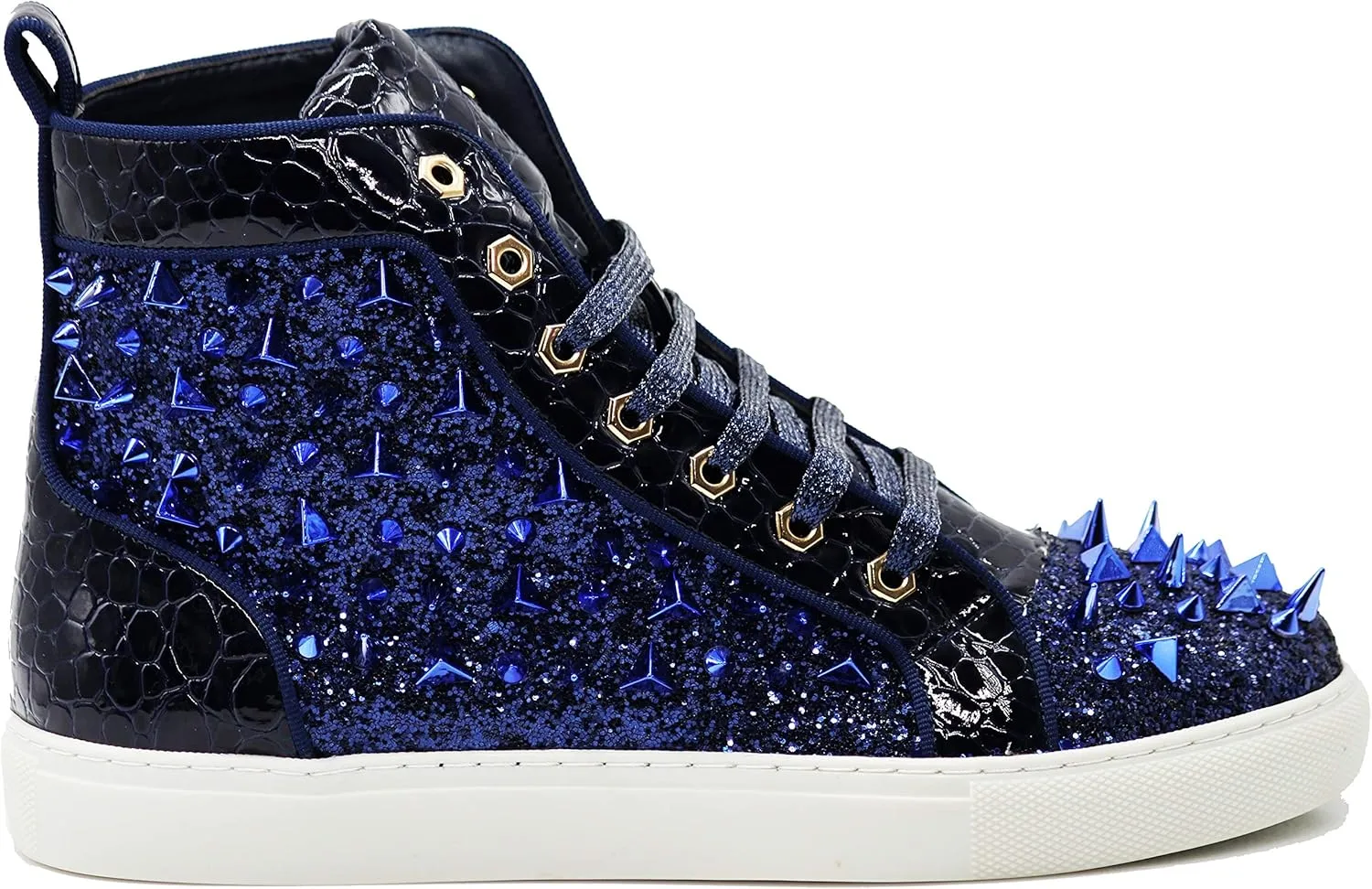 Enzo Romeo Men's High Top Crystal Shimmer Rhinestone Blink Flat Spike Fashion Sneakers Shoes BUL2
