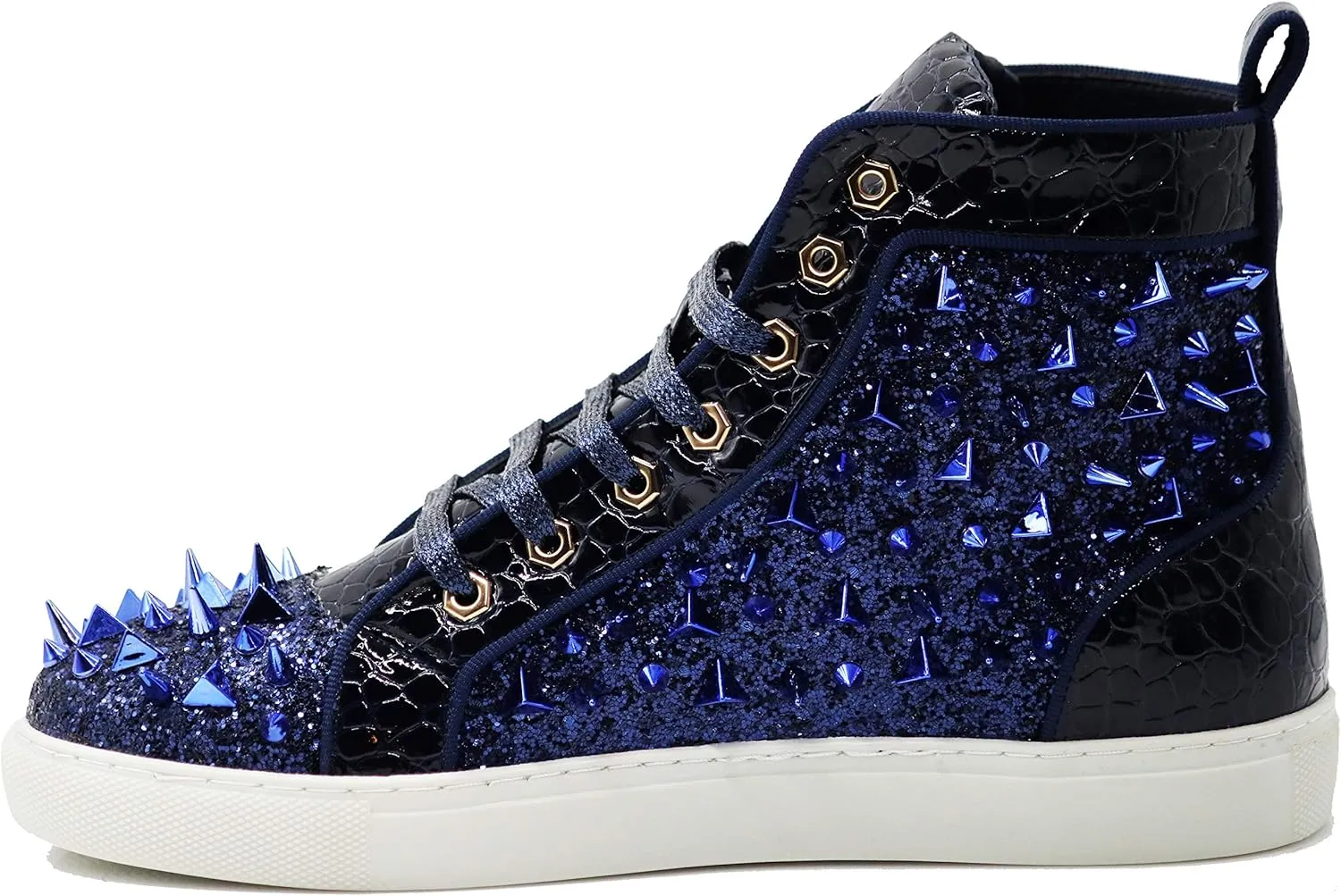 Enzo Romeo Men's High Top Crystal Shimmer Rhinestone Blink Flat Spike Fashion Sneakers Shoes BUL2