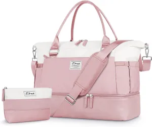 ETRONIK Weekender Bags for Women, Personal Item Travel Bag with Shoe Compartment, Carry On Overnight Bag with Toiletry Bag, Gym Bag with Wet Pocket, Duffel Bag for Travel, Sports, Hospital Pink&White
