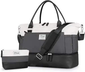 ETRONIK Weekender Bags for Women, Personal Item Travel Bag with Shoe Compartment, Carry On Overnight Bag with Toiletry Bag, Gym Duffel Bag with Wet Pocket for Travel, Sports, Hospital Black&Grey