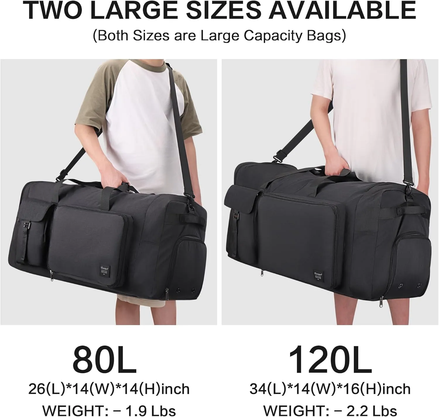 Extra Large Duffle Bag for Travel, Collapsible Duffle Bag for Men, Foldable Duffel Bags for Traveling (Black, 120)