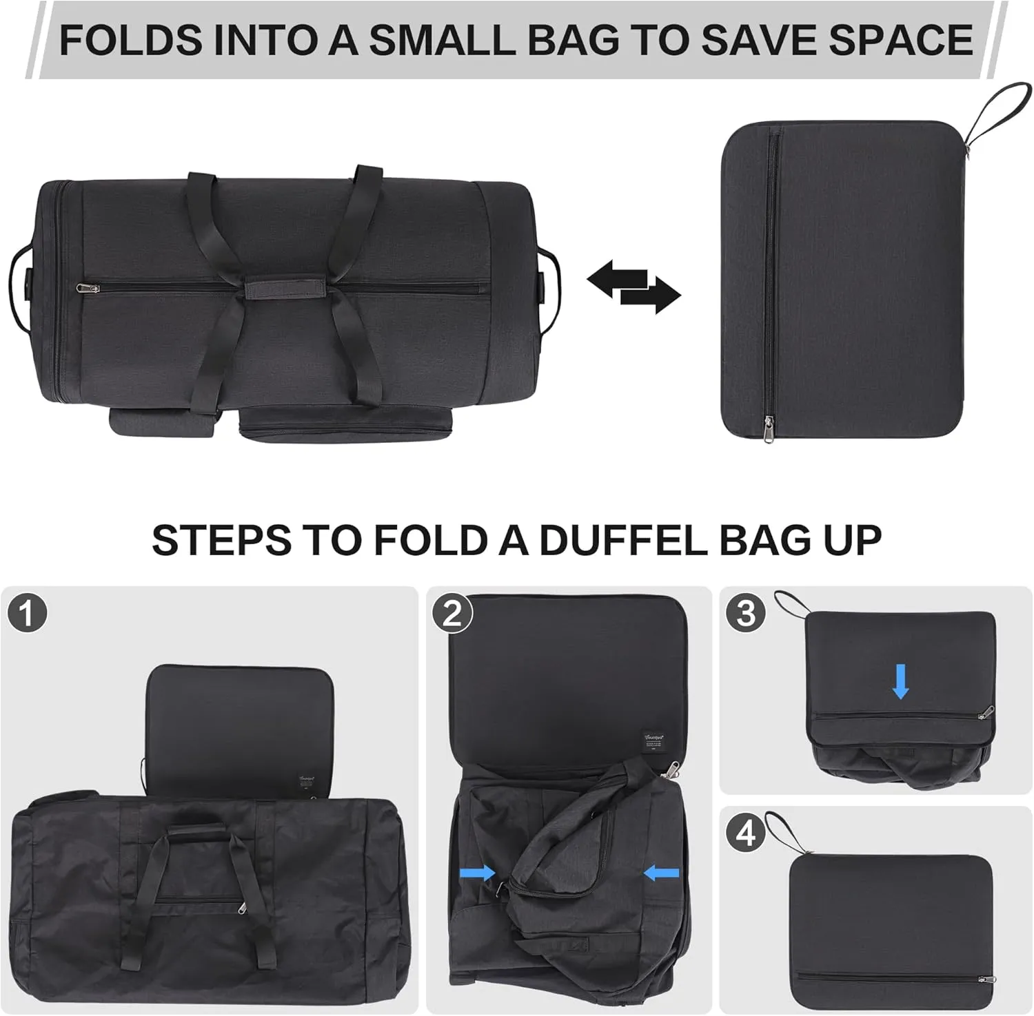 Extra Large Duffle Bag for Travel, Collapsible Duffle Bag for Men, Foldable Duffel Bags for Traveling (Black, 120)