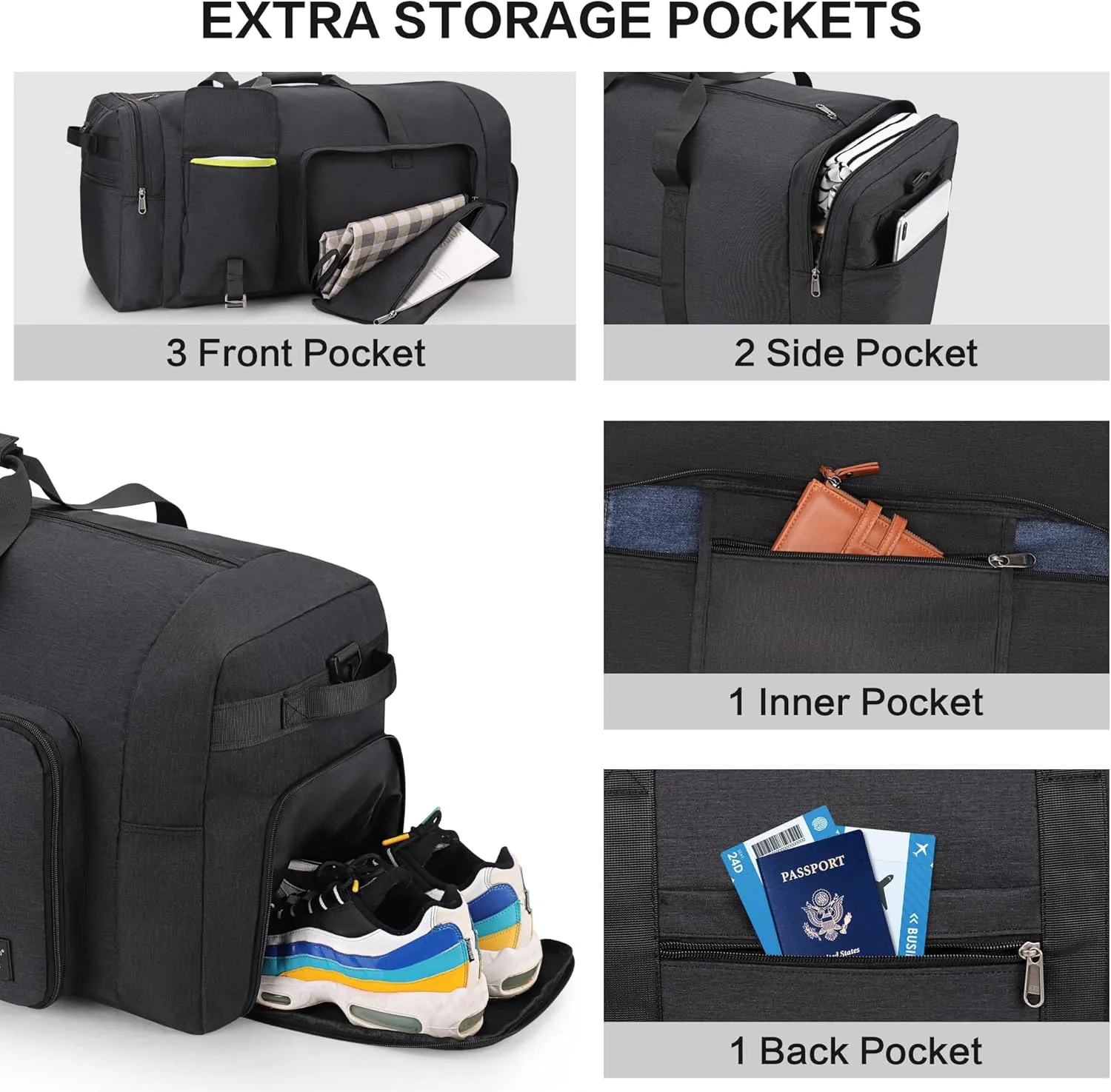 Extra Large Duffle Bag for Travel, Collapsible Duffle Bag for Men, Foldable Duffel Bags for Traveling (Black, 120)