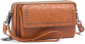 FALAN MULE Crossbody Bags for Women Small Leather Cell Phone Wallet Wristlet Purse with Zip Around 2 Strap