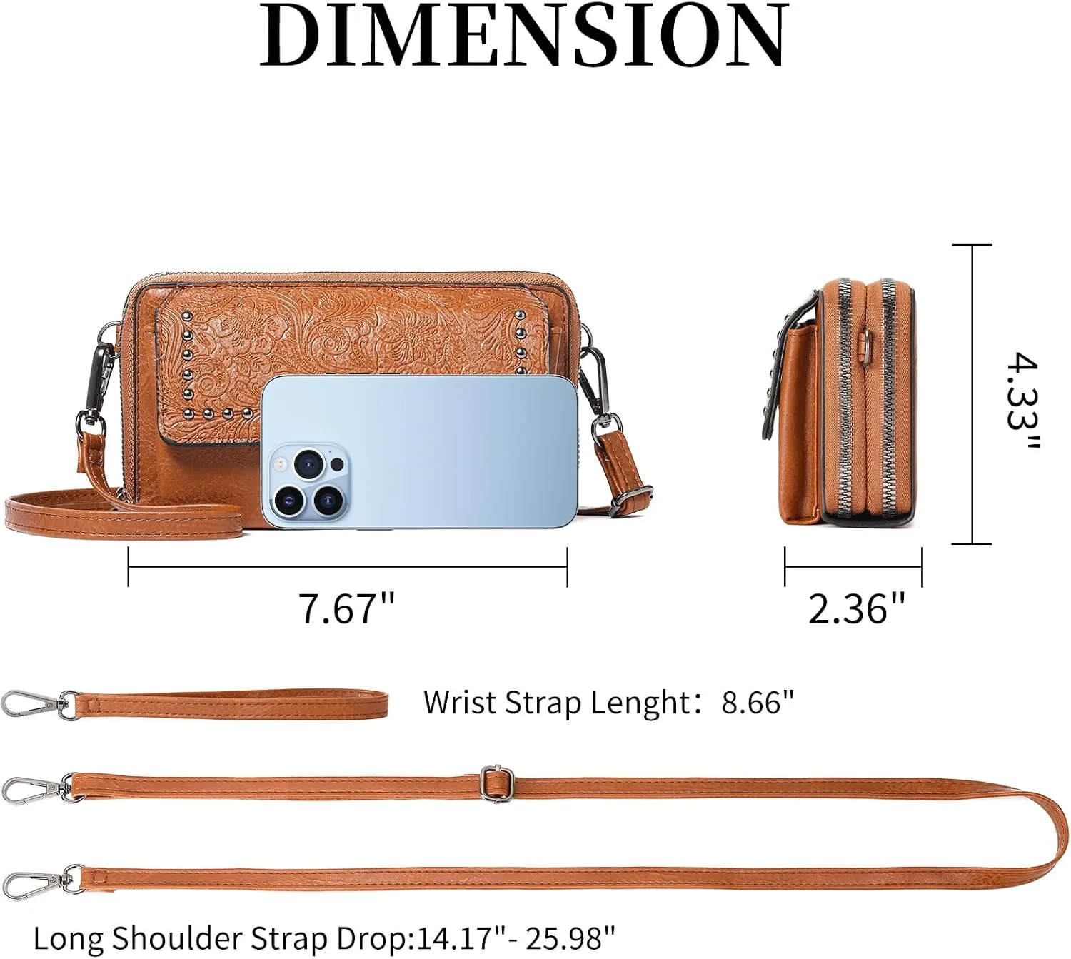 FALAN MULE Crossbody Bags for Women Small Leather Cell Phone Wallet Wristlet Purse with Zip Around 2 Strap
