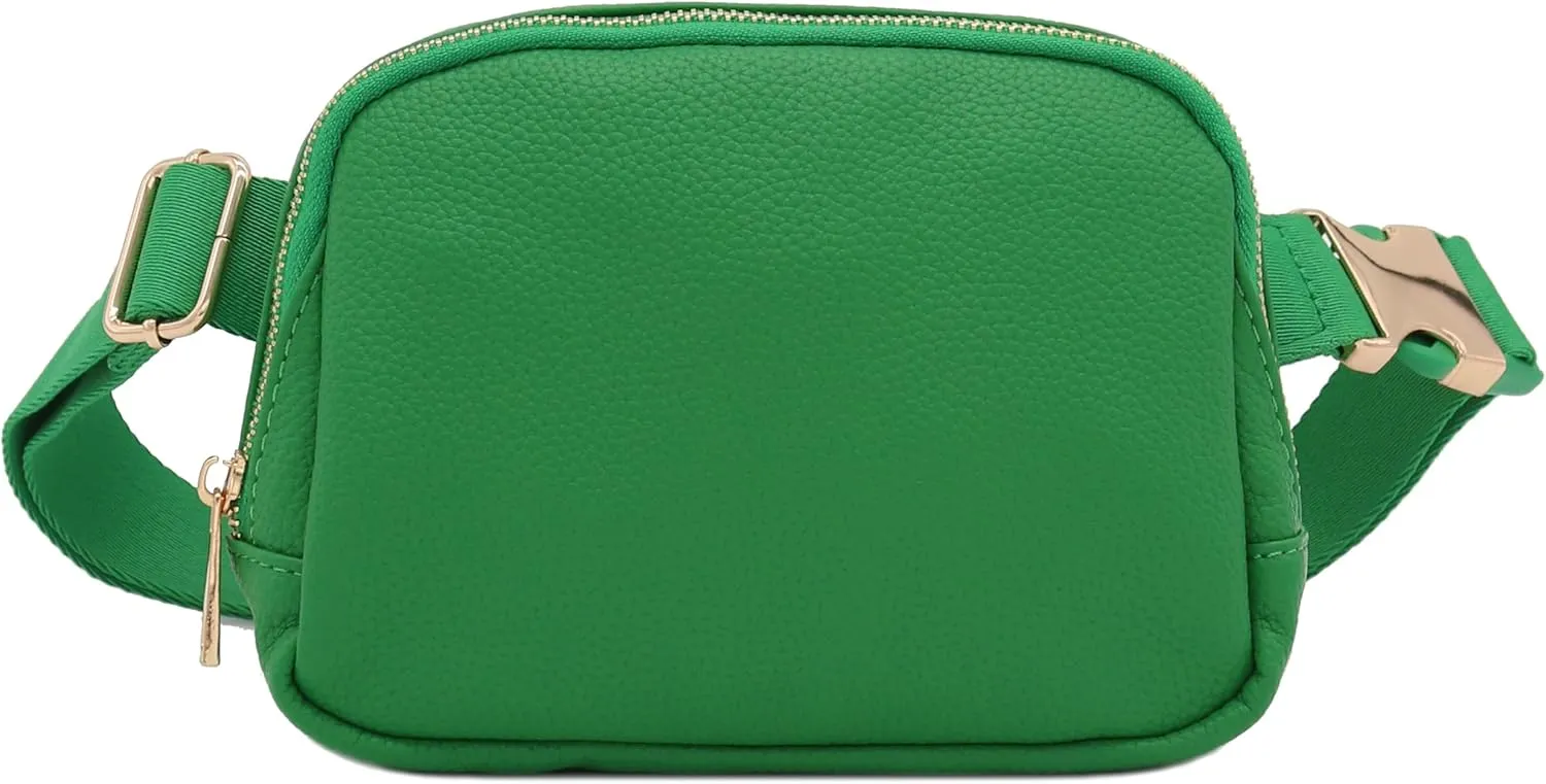 FashionPuzzle Light Weight Soft PU Pebbled Leather Everyday Sling Fanny Pack Belt Bag with Gold Metal Buckle (Kelly Green)