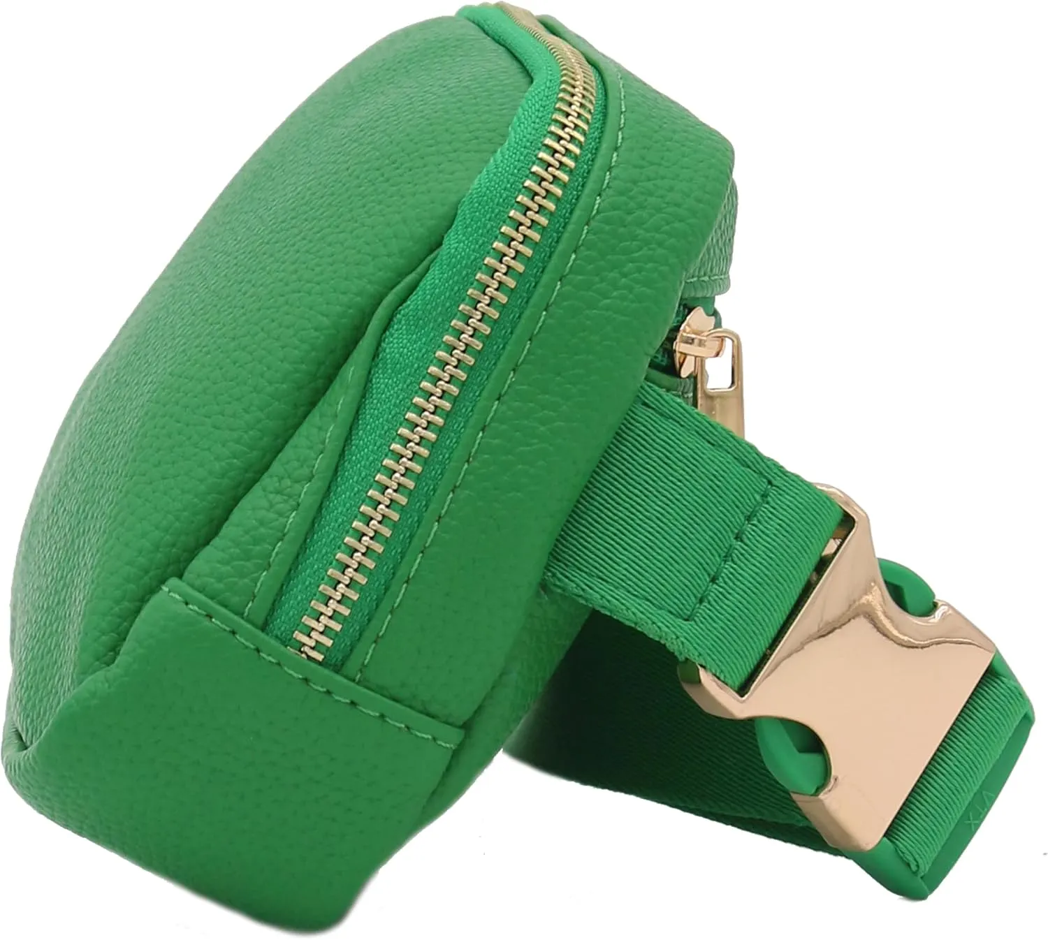 FashionPuzzle Light Weight Soft PU Pebbled Leather Everyday Sling Fanny Pack Belt Bag with Gold Metal Buckle (Kelly Green)