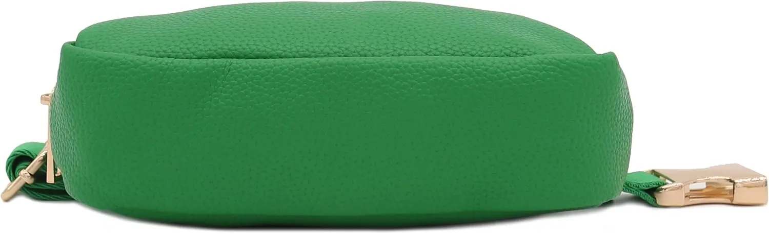 FashionPuzzle Light Weight Soft PU Pebbled Leather Everyday Sling Fanny Pack Belt Bag with Gold Metal Buckle (Kelly Green)