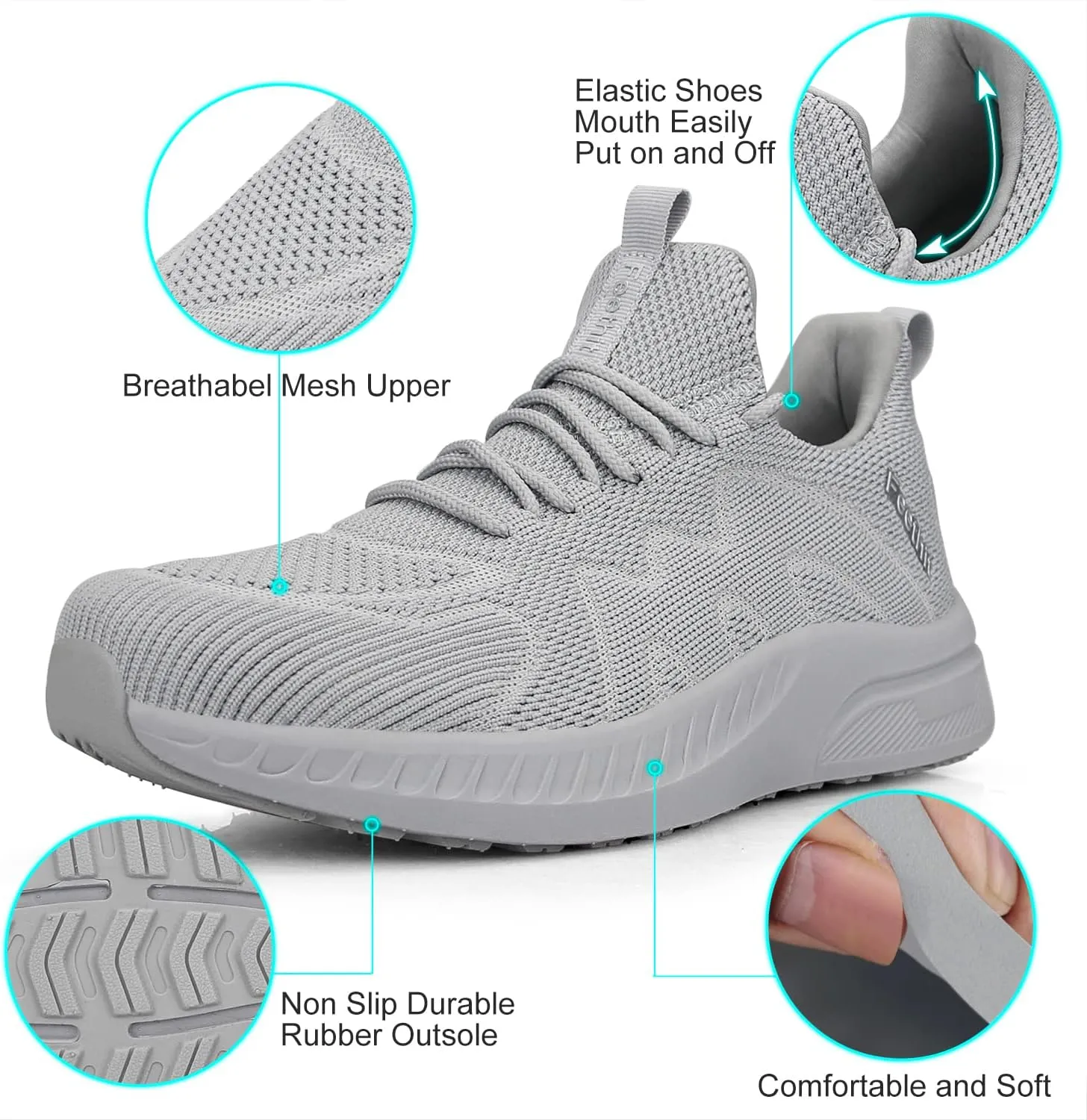 Feethit Mens Non Slip Walking Sneakers Lightweight Breathable Slip on Running Shoes Athletic Gym Tennis Shoes for Men