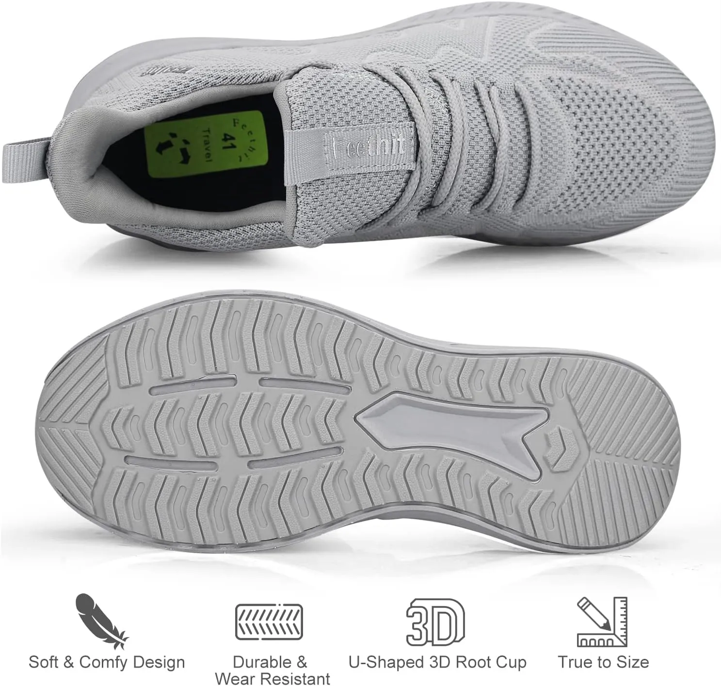 Feethit Mens Non Slip Walking Sneakers Lightweight Breathable Slip on Running Shoes Athletic Gym Tennis Shoes for Men