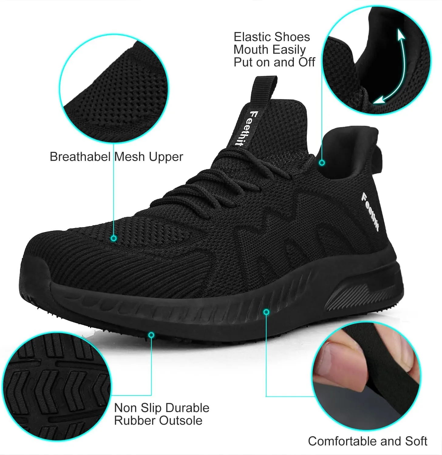 Feethit Mens Non Slip Walking Sneakers Lightweight Breathable Slip on Running Shoes Athletic Gym Tennis Shoes for Men