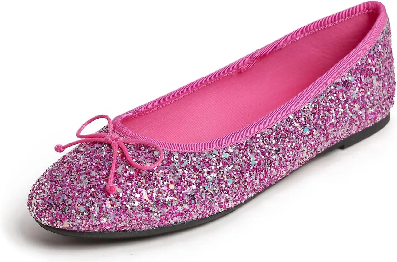 FEVERSOLE Women's Bling Soft Cushioned Comfort Flats Sparkle Party Ballets